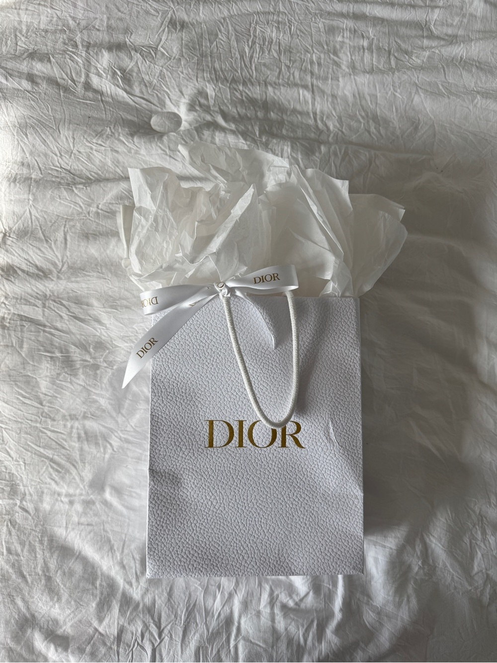 Dior White Tote Gift Bag with Gold Logo